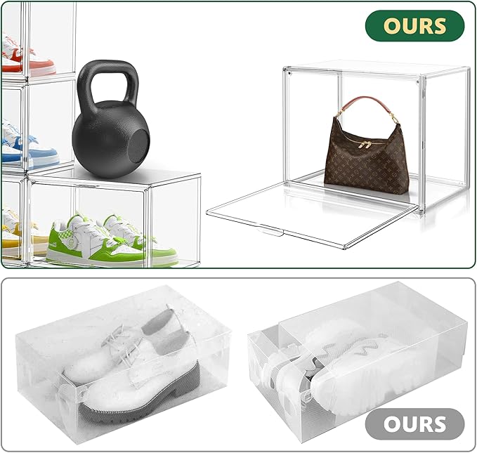 EZJOB 6 Pack Shoe Storage Boxes Clear Plastic Stackable X-Large Containers Sneaker Storage Display Case Zapateras Organizer with Magnetic Door, Easy Assembly,Fit up to US Size 14