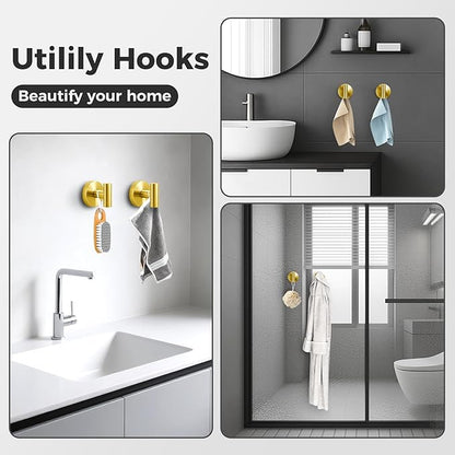 WingWider Shower Hooks for Inside Shower,No-Drill Removable&Reusable Towel Hooks for Bathroom,Heavy Duty Suction Cup Hooks for Glass Window,4 Packs(Gold)