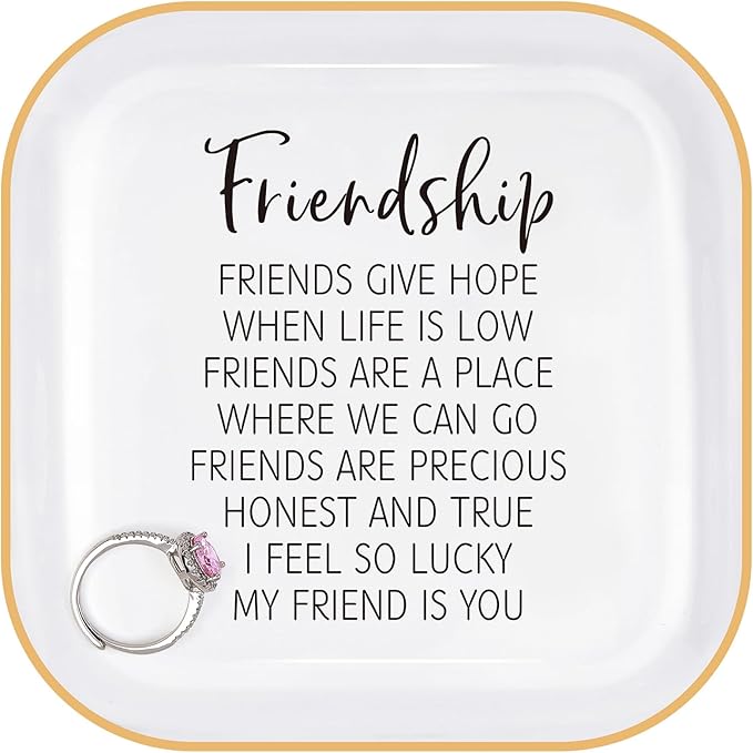 PUDDING CABIN Friend Gifts for Women Birthday - “I Feel So Lucky My Friend is You, Friendship Jewelry Dish for Besties, Sisters, Best Friends”