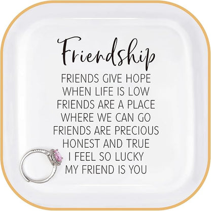 PUDDING CABIN Friend Gifts for Women Birthday - “I Feel So Lucky My Friend is You, Friendship Jewelry Dish for Besties, Sisters, Best Friends”
