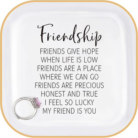 PUDDING CABIN Friend Gifts for Women Birthday - “I Feel So Lucky My Friend is You, Friendship Jewelry Dish for Besties, Sisters, Best Friends”