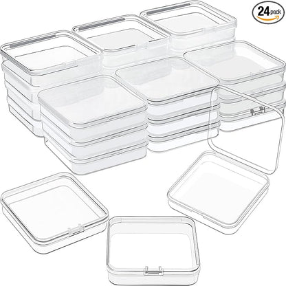 SATINIOR 24 Packs Small Clear Plastic Beads Storage Containers Box with Hinged Lid for Storage of Small Items, Crafts, Jewelry, Hardware (2.76 x 2.76 x 0.67 Inches)