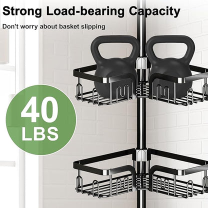 Clothink Corner Shower Caddy Tension Pole 4 Tier Adjustable Stainless Steel Shower Shelf for Inside Shower Bathtub Shampoo,Standing Bathroom Organizer Shelves with 39 to 113 inch Height