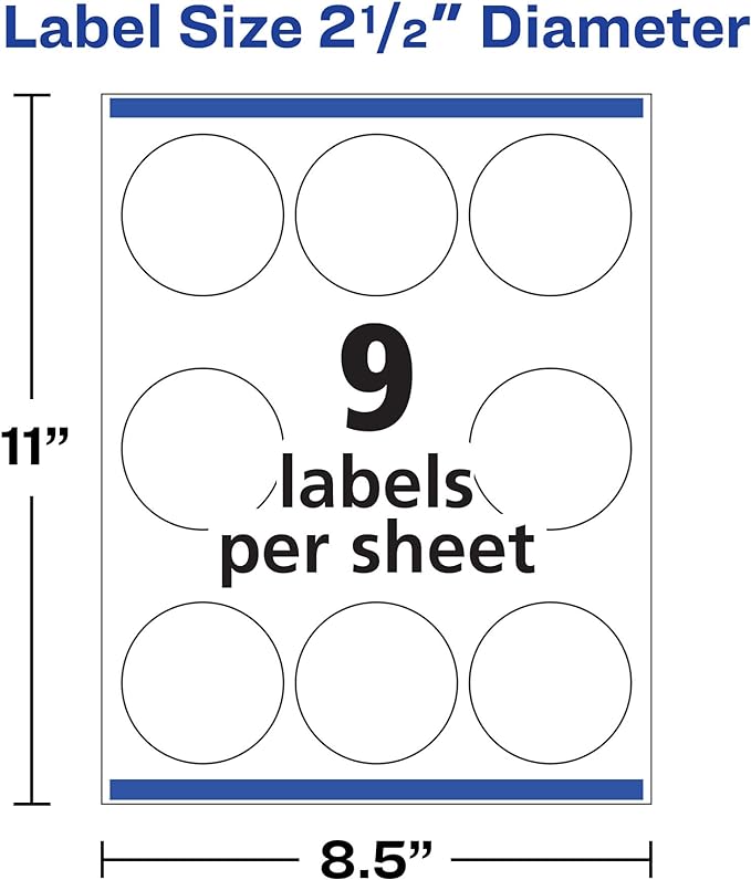 Avery Printable Round Labels with Sure Feed, 2.5" Diameter, Glossy White, 450 Customizable Labels (22830)