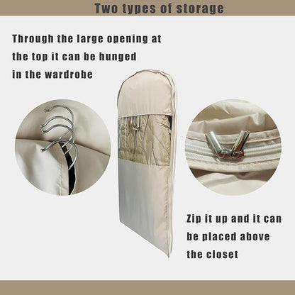 Space Saving Hanging Garment Bag, Hanging Compression Bags for Coats, for Closet Storage, Compression Hanging Garment Bag Protects Clothes from Wrinkles, Dust-resistant (Beige,L)