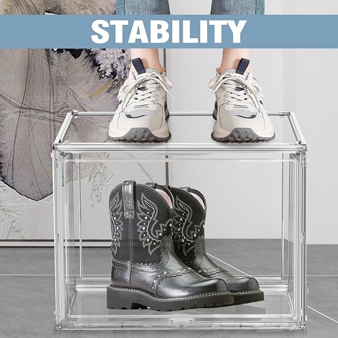 5 Pack XXX-Large Extra Large Acrylic Display Case 17.3'' x 13'' x 13'', Transparent Sneaker Boxes Clear Plastic Stackable Boot & Shoe Boxes Large Showcase for Helmet, Handbag, Figures Collectibles