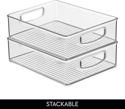 iDesign Plastic Stackable Pantry Bin - Organizer Bin with Handles for Cabinets or Fridge - Set of 4 - Clear