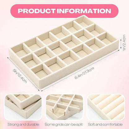 Landical 16 Pcs Stackable Jewelry Organizer for Drawer Velvet Jewelry Tray with Dividers Earring Holder & Ring Display Box Fits 8.4 x 5 x 1 Drawer Necklace Storage for Women, Girls (beige, 16 Styles)