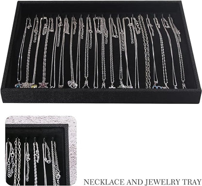 Julysky 2 Pcs/set Stackable Jewelry Organizer Trays，Necklace Tray+Necklace Tray, Jewelry Displays for Selling,Black