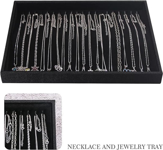 Julysky 2 Pcs/set Stackable Jewelry Organizer Trays，Necklace Tray+Necklace Tray, Jewelry Displays for Selling,Black