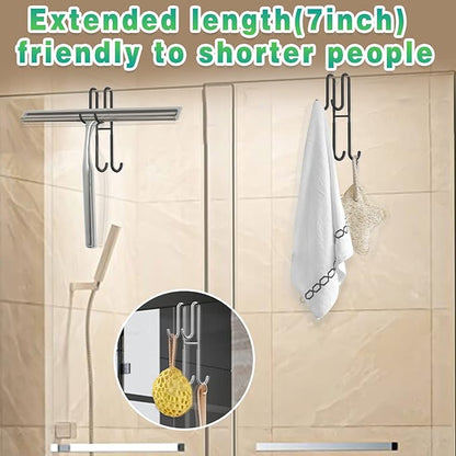 Cerbonny Shower Door Hooks, 2 Pack Double Towel Hooks for Bathroom Frameless Glass Shower Door, Heavy Duty Stainless Steel Bathroom Hanger Without Perforation，Black