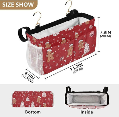CuwrYet Bedside Caddy Hanging Bunk Bed Caddy Bed Organizer Hanging Pocket with 2 Hooks Bedside Storage Organizer Pocket Bag Holder Gingerbread Christmas Tree01