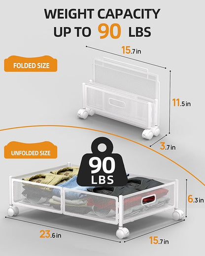 YEEBONIX Under Bed Organizer, Storage Bins Under Bed, 60L Underbed Storage Bins for Bedroom Clothes Shoes Blankets (White, 2 Pack)