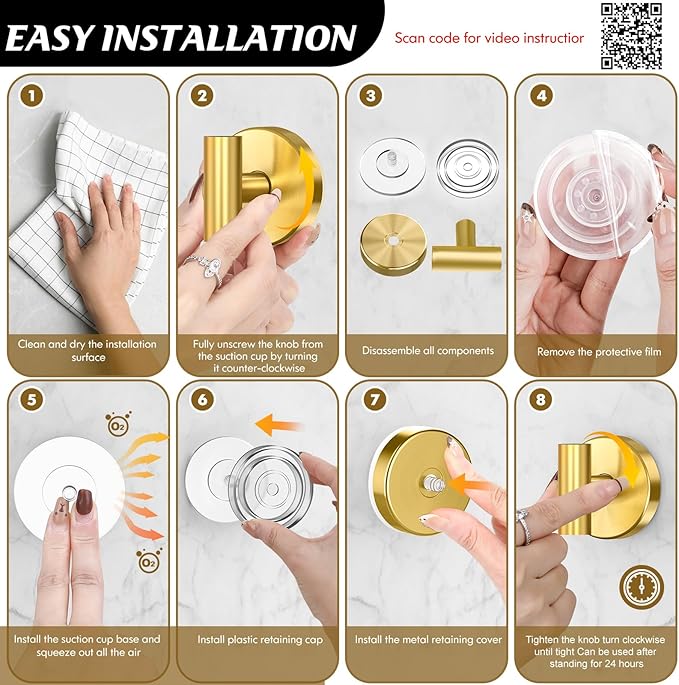 MOTAIPEAK Suction Cup Hooks for Shower,Heavy Duty Shower Towel Suction Hooks,No Drill Wall Mounted Towel Hooks for Bathrooms Wall,Kitchen,Glass,Mirror,Tile to Hang Towels,Robes,Coat-Gold(2 Pack)