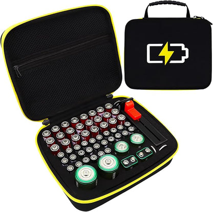 Battery Organizer Case- Hard Storage Box Bag Holder - Holds 60+ Batteries AA AAA C D 9V Tester BT-168 (Batteries are Not Included)