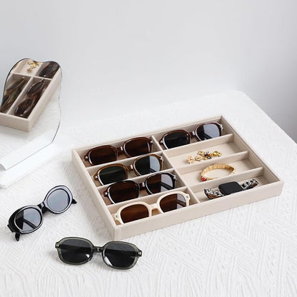 Stratalife Sunglasses Organizer Velvet Sunglass Organizer Tray Drawer Jewelry Storage Tray Bracelet Watch Display Case for Men Women Beige (8 Grids)