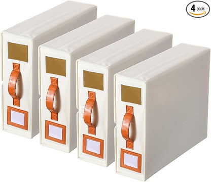 uxcell 4 Pack Bed Sheet Organizers and Storage with PU Handle, Foldable Bedding Duvet Cover Set Organizer Storage Closet and Under Bed Storage Containers, Beige