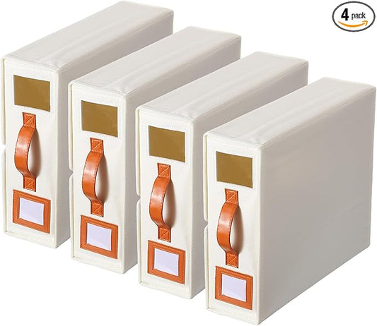 uxcell 4 Pack Bed Sheet Organizers and Storage with PU Handle, Foldable Bedding Duvet Cover Set Organizer Storage Closet and Under Bed Storage Containers, Beige