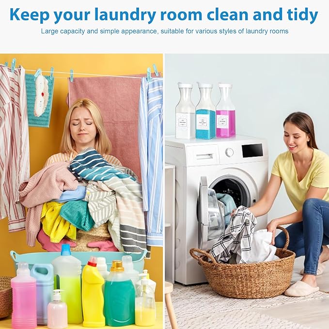 6 Pack Laundry Detergent Dispenser 53 oz Laundry Soap Dispenser with 20 Label Laundry Room Organization for Liquid Powder Bleach Scent Booster Beads