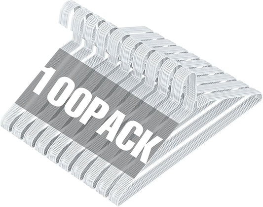 SPECILITE Wire Metal Clothes Hangers Bulk 100 Pack for Standard Size Suits, Coats, Shirts, Pants, Skirts, Space Saving, Non Slip,16 Inch 12 Gauge Ultra Thin, White
