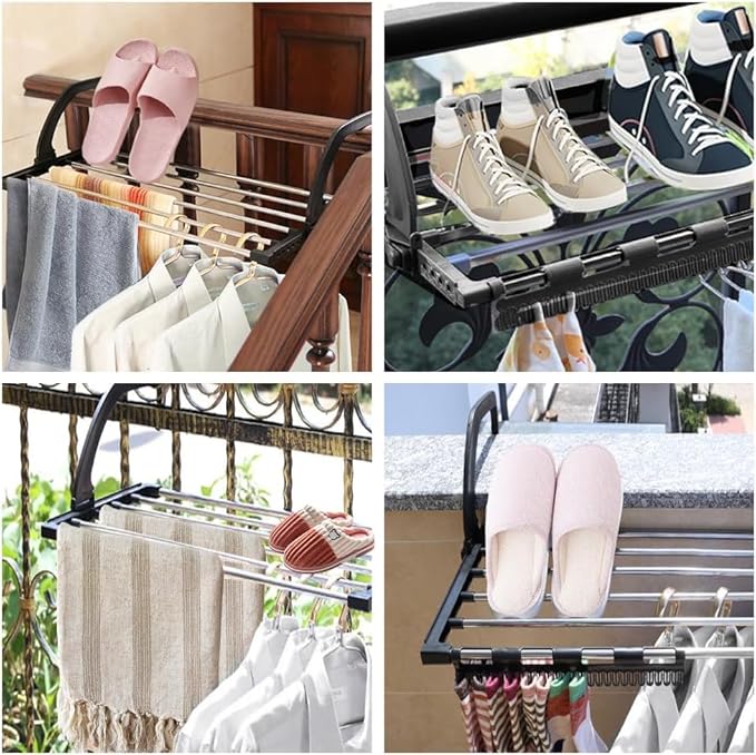 Portable Clothes Drying Rack for Balcony,Foldable Railings Windowsill, Retractable Radiator Clothes Airer,29"x13" Folding Towel Rack Indoor Outdoor Travel Laundry Rack with Clips (A-35"x13")