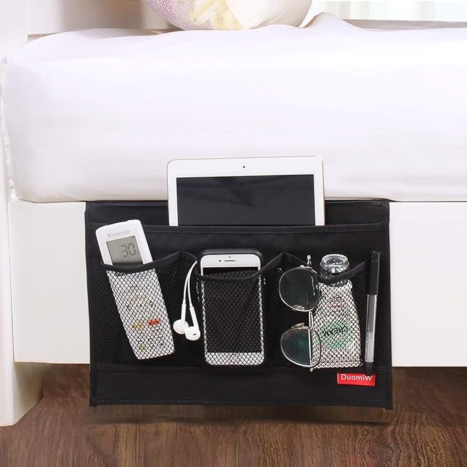 DuomiW Bedside Storage Organizer, Bedside Caddy, Table Cabinet Storage Organizer, TV Remote Control, Phones, Magazines, Tablets, Accessories (Black)