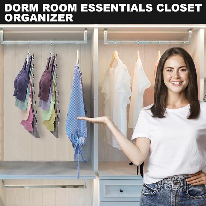 POZEAN Tank Top Hanger 2 Pack, Space Saving Bra Hangers, Non-Slip Closet Organizers and Storage for Camisoles Swimsuits Scarves Ties Strappy Dress