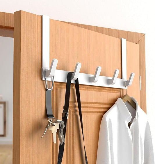 CHAUNCEY HOME Over The Door Hooks Hanger with Extended Arms, Fits 1 3/8" Doors, L7U - Coat Rack, Bathroom Accessories and Towel Organizer Holder for Coat Robe Hat - 1 Pack, White