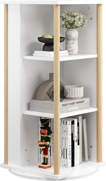 Ikebana Rotating Bookshelf Kids, 3 Tier Rotating Bookshelf Tower with Chalkboard, 360 Display Floor Standing Revolving Corner Bookcase and Narrow Book Shelf Organizer