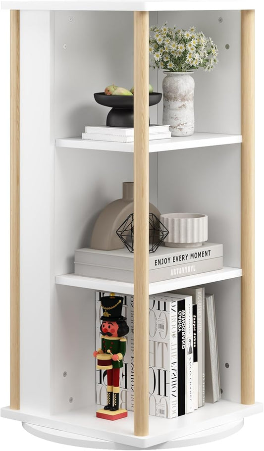 Ikebana Rotating Bookshelf Kids, 3 Tier Rotating Bookshelf Tower with Chalkboard, 360 Display Floor Standing Revolving Corner Bookcase and Narrow Book Shelf Organizer