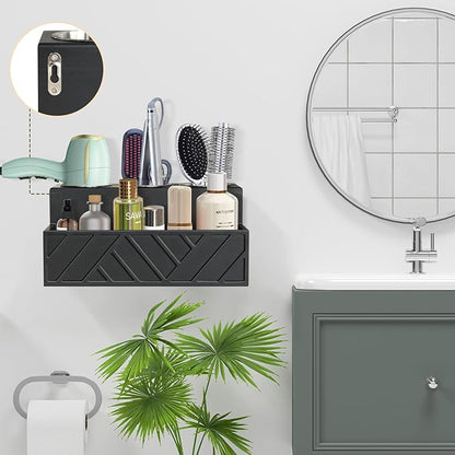 Unistyle Hair Tool Organizer, Wall Mounted, Bathroom Countertop, Vanity Organizer, Black, Wooden, Rectangular, Rustic, Art, 7.1 x 5.3 x 5.3 Inches, Paulownia Wood & Stainless Steel, 1.87 Pounds