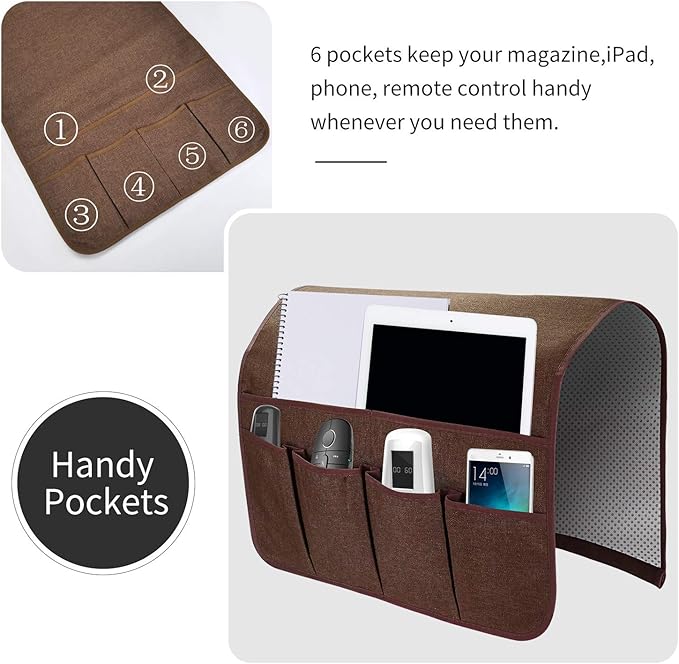 SYSOV Sofa Armrest Organizer, Remote Control Holder for Recliner Couch, Arm Chair Caddy with 6 Pockets for Magazine, Tablet, Phone, iPad