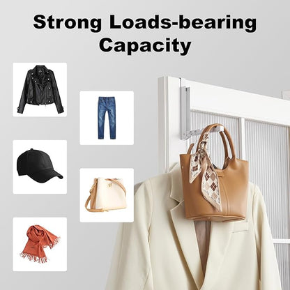 YAZYBHA 2 Pack Over The Door Hooks Hanger for Clothes, Foldable Over The Door Drying Rack for Laundry, Overdoor Hanger Hook with 6 Groves for Towel, Coat, White