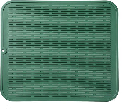 Silicone Dish Drying Mat for Multiple Usage,Easy clean,Eco-friendly,Heat-resistant Silicone Mat for Kitchen Counter or Sink,Refrigerator or Drawer Liner Green XL 18 inches x 16 inches