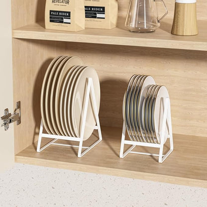 Hikinlichi 2 Pack Triangle Plate Holders Organizers Large Upright Cabinet Dish Drying Racks Metal Plate Dish Organizers Racks Stands for Countertop and Cupboard White