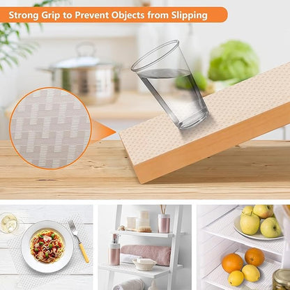 Shelf Liners for Kitchen Cabinets Refrigerator Liners Waterproof & Oil-Proof Kitchen Cupboard Liner Non-Slip Drawer Mats EVA Material Non Adhesive Fridge Liner for Shelves Clear 35.4 x 236.2 Inches