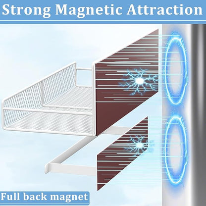 Widen Magnetic Laundry Organizer: Strong Adsorption Magnetic Baskets with Hanger Organizer, Rust Proof Magnetic Shelf for Washing Machine, Heavy Duty Magnetic Spice Rack for Refrigerator(White)