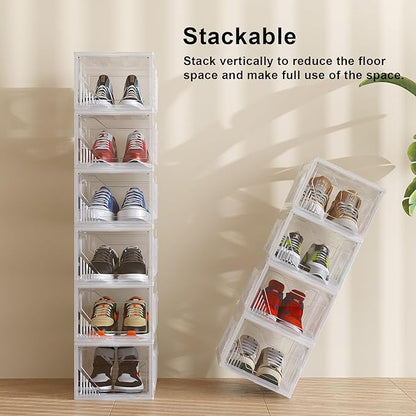 AWTATOS Shoe Boxes, 10 Pack Shoe Storage Organizers, Plastic Stackable Shoe Rack, Sneaker Containers, Toy Storage Bins for Entryway, Closet, Under Bed, Clear