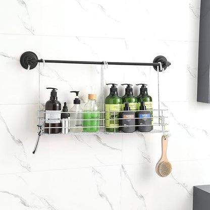 Seltomer 2pcs Single-Layer Hanging Shower Caddy, Rustproof Shelves Rack with Rotatable Hook bar, Large Capacity Bathroom Organizers and Storage, No Drilling Shampoo Bracket
