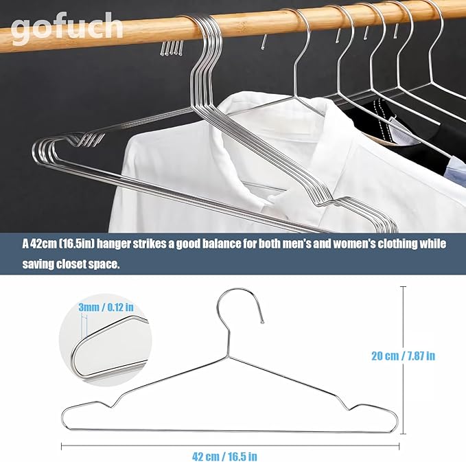 Clothes Hangers 20 Pack - Heavy Duty Stainless Steel Metal Hangers, Ultra Thin Space Saving Wire Coat Hangers with Non-Slip Shoulders (16.5 Inch)