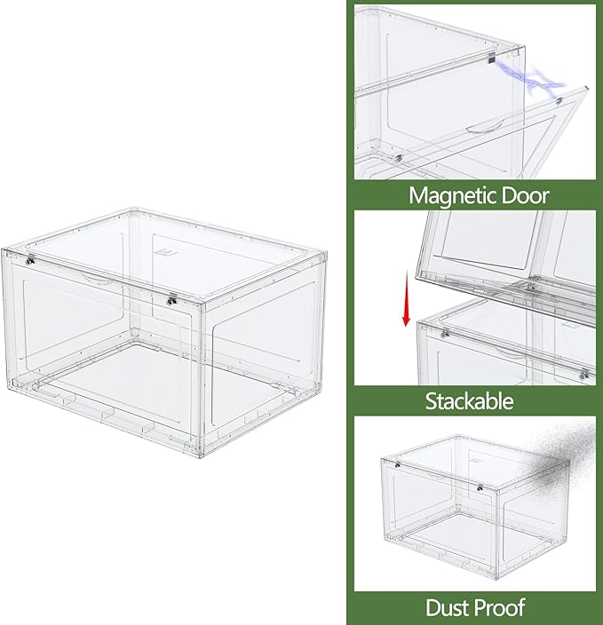 Afromy Shoe Storage Boxes Organizers Clear Plastic Stackable 6 Pack, Sneaker Containers for Entryway, Closet, Under Bed