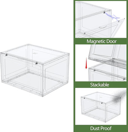 Afromy Shoe Storage Boxes Organizers Clear Plastic Stackable 6 Pack, Sneaker Containers for Entryway, Closet, Under Bed