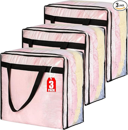 MKOKYD 40L Clear Storage Bags for Blanket, Clothes, Comforter, Bedding, Sheet, Pillow - Closet Organizers and Storage Containers, Under Bed Storage Bag with Zipper (Clear, 3 Pack)