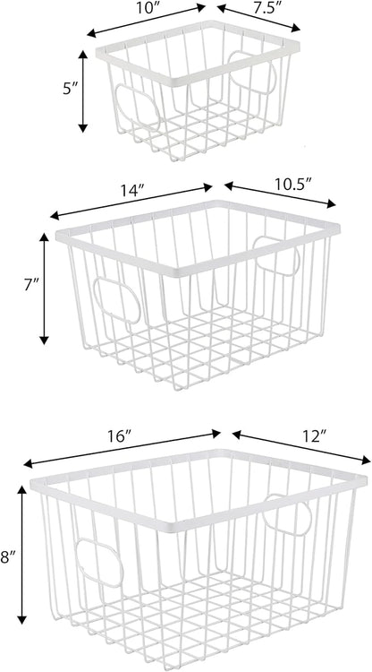 happimess BSK3001B-6SET Camden Vintage Industrial Wire Metal Nesting Storage Baskets, for Shelves, Cabinets, Pantry, Countertop, Mesh Open Bin Basket for Organizing Supplies, White (Set of 6)