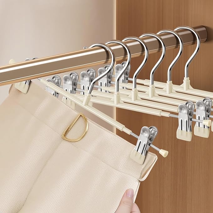 HWAJAN 60PACK 14Inch Pants Hangers with Clips Adjustable Skirt Hangers for Women Black Metal Non-Slip Trousers Hanger Heavy Duty Space Saving Clothes Hanger for Shorts,Jeans,Lvory