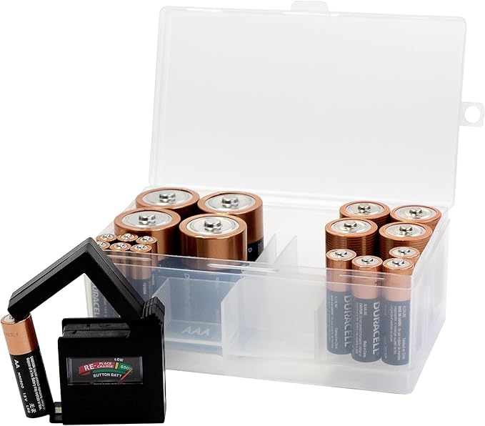 Dial Industries Battery Storage Organizer Case, 12 AAA, 12 AA, 6 C, 4 D with Tester