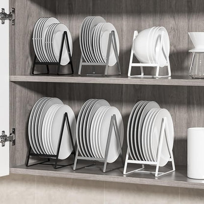 Hikinlichi 2 Pack Triangle Plate Holders Organizers Large Upright Cabinet Dish Drying Racks Metal Plate Dish Organizers Racks Stands for Countertop and Cupboard Black