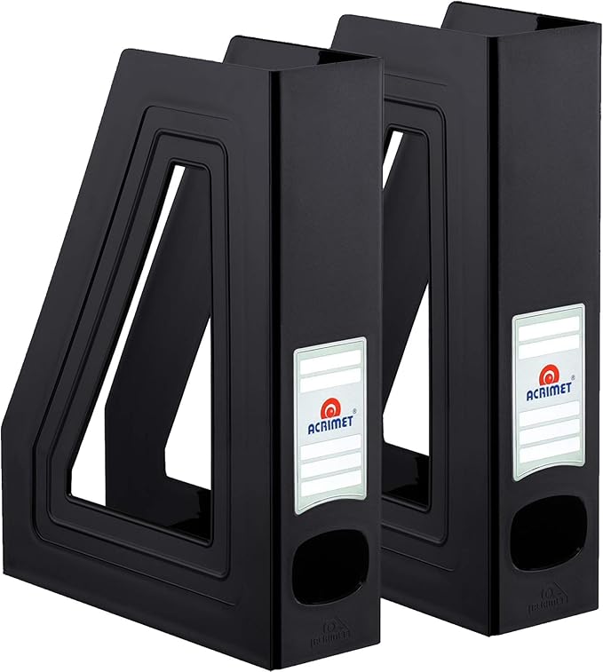 Acrimet Magazine File Holder – Vertical Rack for Documents, Folders and Mail, Durable Plastic Desk Organizer for Office & Home, Black (2 Pack)