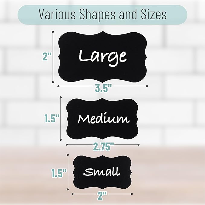 Mr. Pen- Chalkboard Labels, 200pc, Assorted Shapes, 1 White Chalk Marker and Small Towel