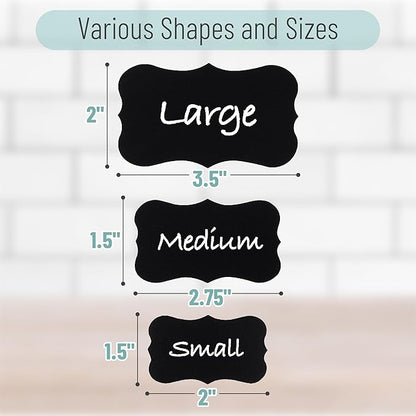 Mr. Pen- Chalkboard Labels, 200pc, Assorted Shapes, 1 White Chalk Marker and Small Towel